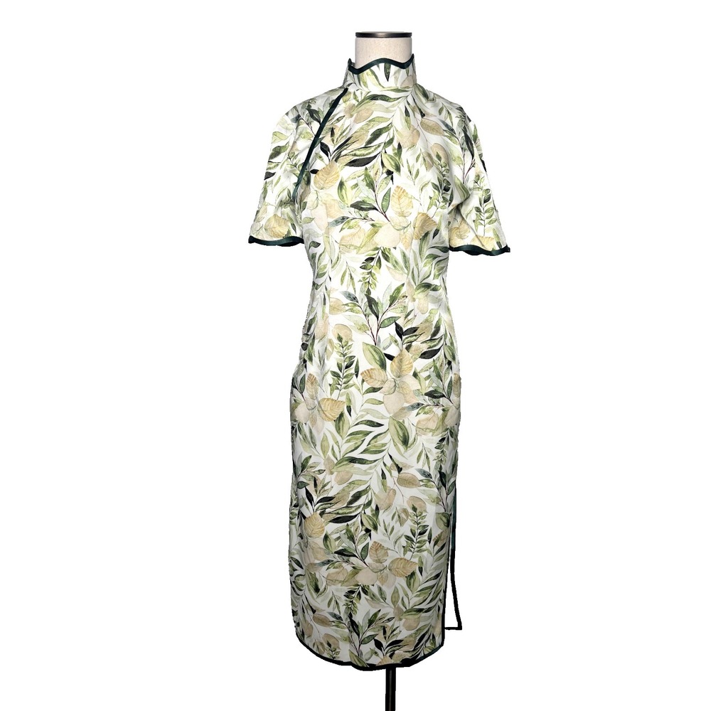 VTG Floral Print Cheongsam Cheongsam Qipao Dress Side Slits Sz Large‎